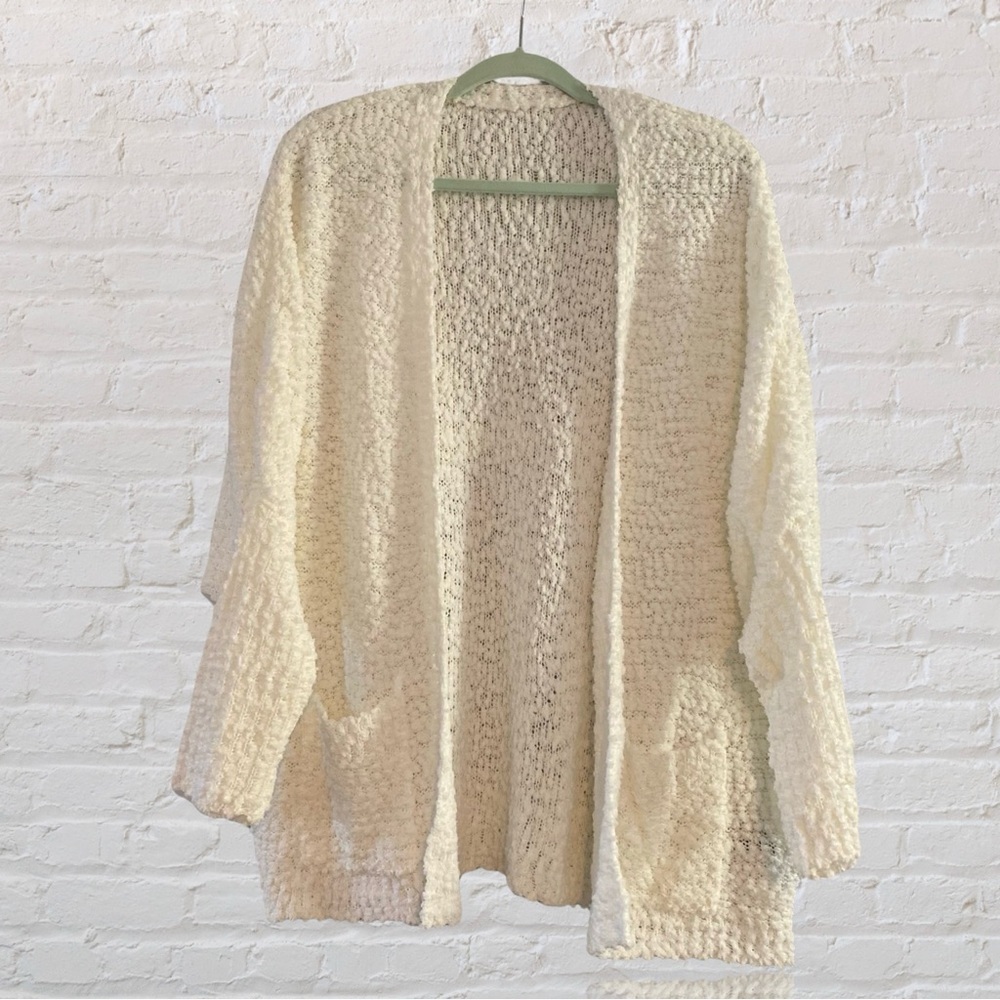 SHEIN LUNE Patch Pocket Open Front Popcorn Knit Cardigan